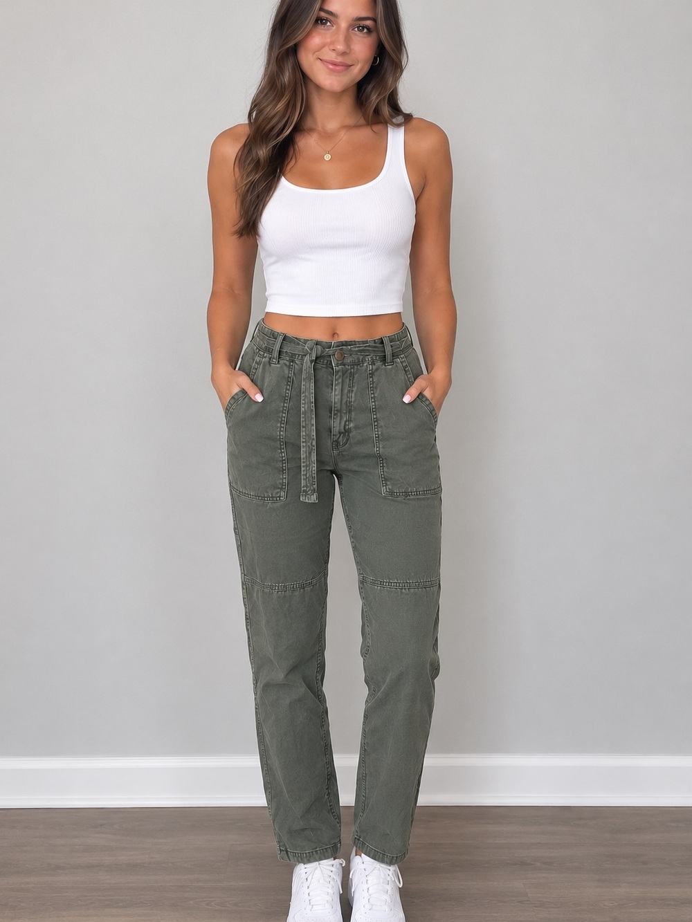 American Eagle Outfitters Olive Green Linen Blend Utility Cargo Pants Women’s 6